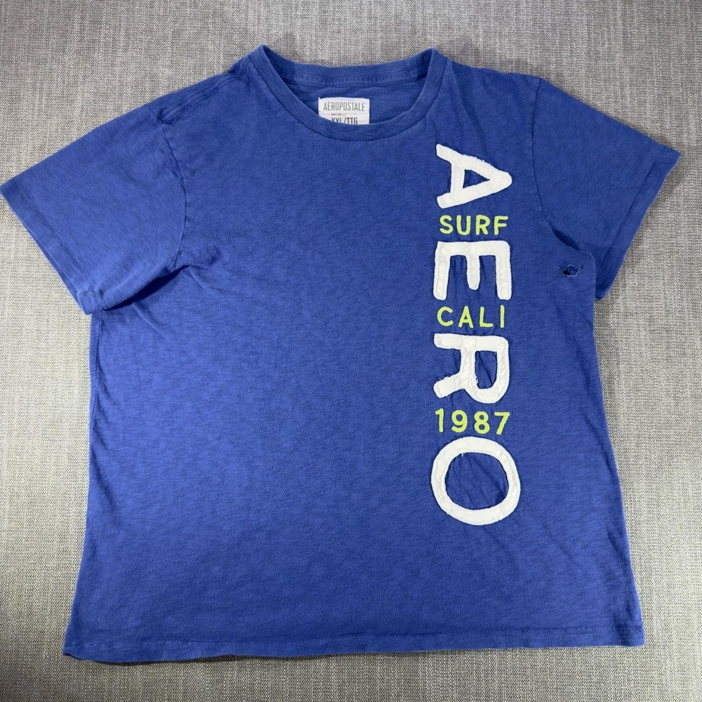 Aeropostale Shirt Mens 2XL Blue AERO Surf Cali 1987 Vertical Graphic Tee